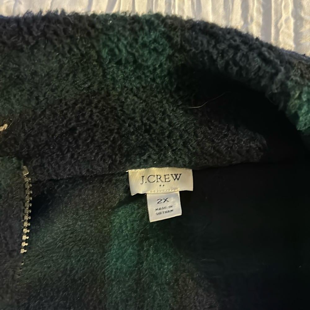 J.Crew Dark Green and Black Fleece Jacket